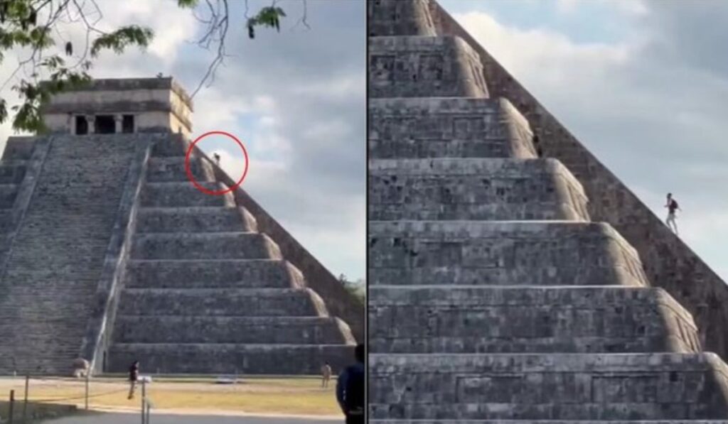 Turista extranjero vuelve a desafiar la pirámide de Kukulcán en Chichén Itzá
