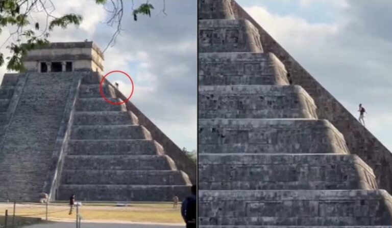 Turista extranjero vuelve a desafiar la pirámide de Kukulcán en Chichén Itzá