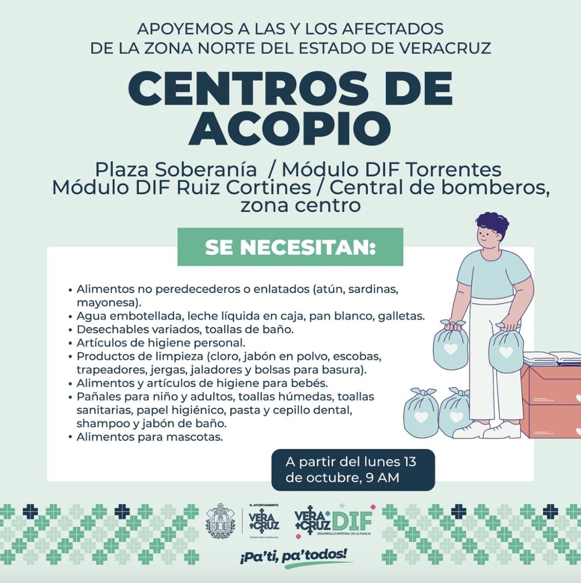 Información de los centros de acopio anunciados por Patricia Lobeira Rodríguez.