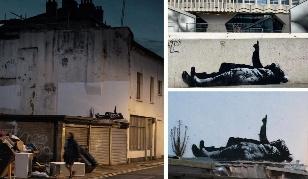 Banksy reaparece en Londres con dos murales idénticos que apuntan al cielo