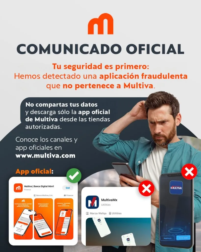 Alerta Olegario Vázquez Aldir y Multiva sobres apps falsas.