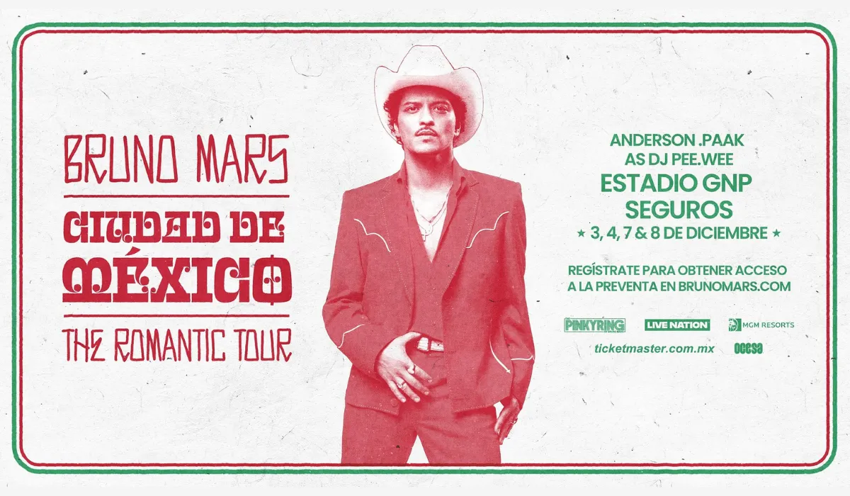 Bruno Mars confirma cuatro conciertos en México con The Romantic Tour