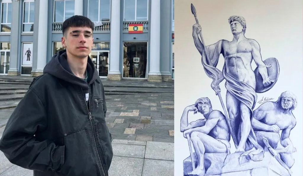 Con un boli Bic y mucho talento: Aarón Martínez, de 16 años, inaugura su primera exposición