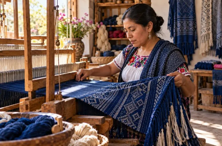 Mujeres artesanas elaboran un rebozo mexicano, preservan sus técnicas y fortalecen su autonomía mediante la tradición textil.