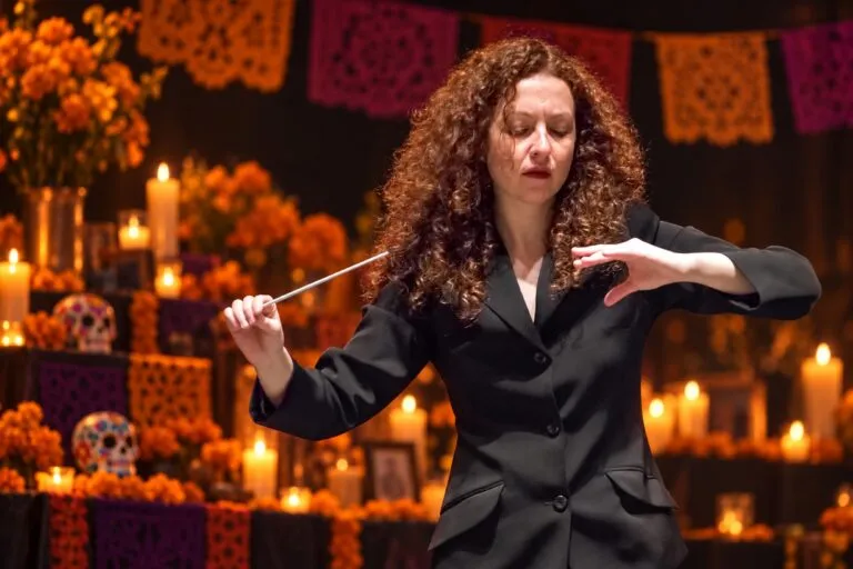 Directora española Lucía Marín conduce a la Orquesta Filarmónica de la Ciudad de México durante un ensayo.