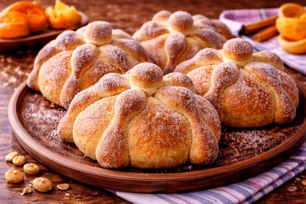 Tradición del pan de muerto representada en una ofrenda mexicana de Día de Muertos